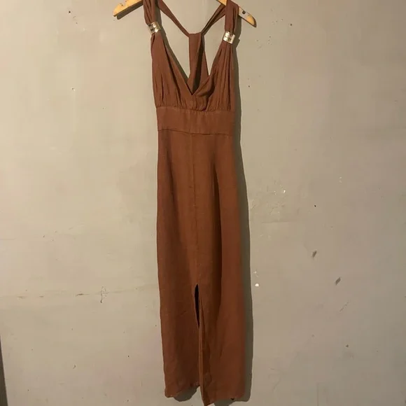 100% LINEN MIDI DRESS - Picture 11 of 12